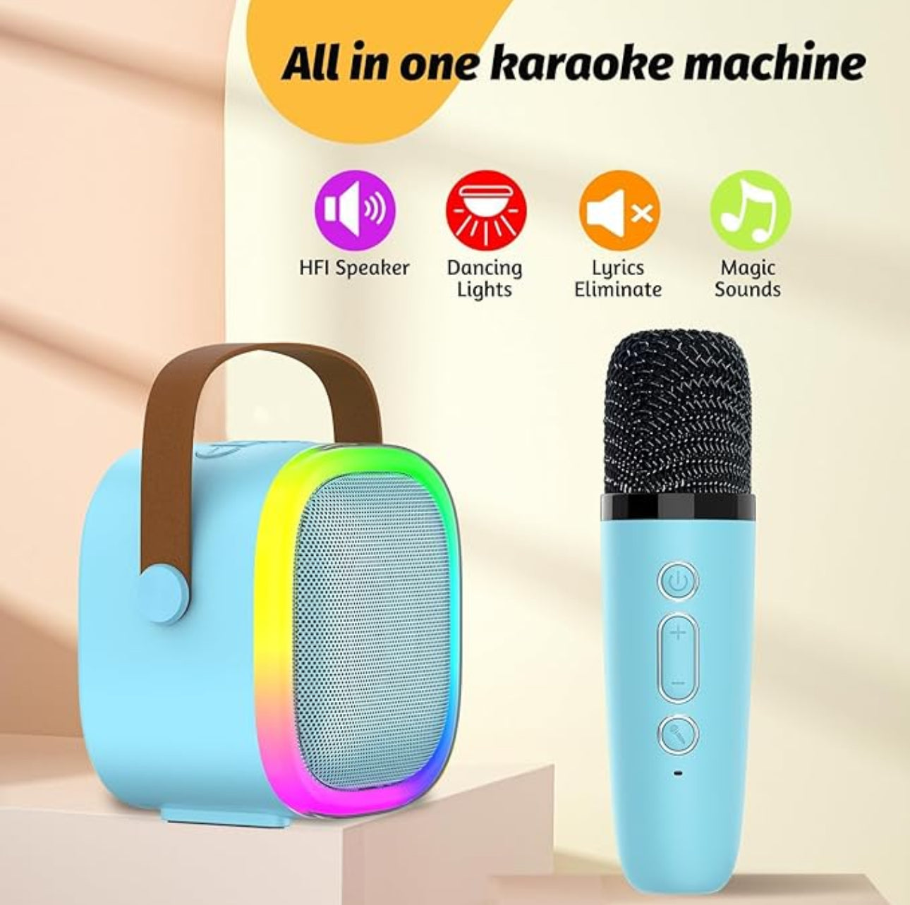 Boxa karaoke portabila, cu microfon wireless, USB, SD card , 14×12.5×7cm