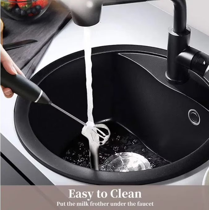 Mixer spuma lapte, Electric cu baterie, bauturi calde/reci, maner izolat termic, otel inoxidabil, Pentru latte, ciocolata calda, cappuccino, frappe, usor de folosit