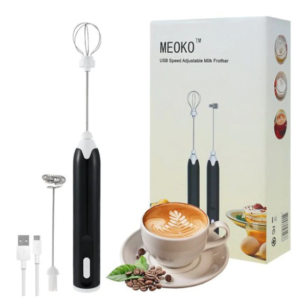 Mixer spuma lapte, Electric cu baterie, bauturi calde/reci, maner izolat termic, otel inoxidabil, Pentru latte, ciocolata calda, cappuccino, frappe, usor de folosit