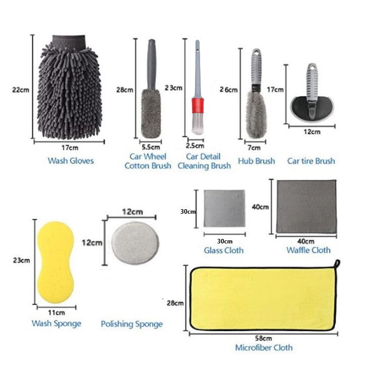 Set 12 Accesorii pentru Curatare Auto, Interior si Exterior, Curatare Jante, Cauciucuri, Gri