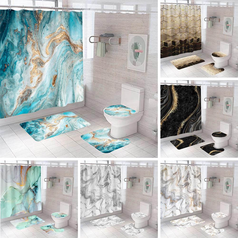 Set Baie 4 Piese Perdea Dus Covoras Baie Covoras Toaleta Husa Capac