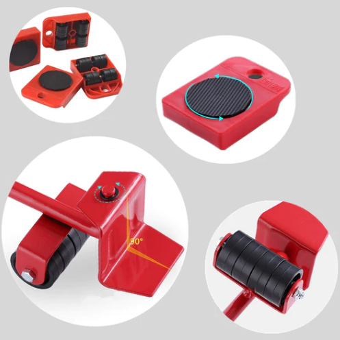 Set transportat si ridicat mobila, cu role pentru ridicat si mutat obiecte grele, maxim 150 kg, Rosu