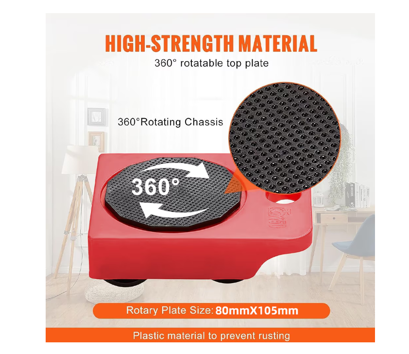 Set transportat si ridicat mobila, cu role pentru ridicat si mutat obiecte grele, maxim 150 kg, Rosu