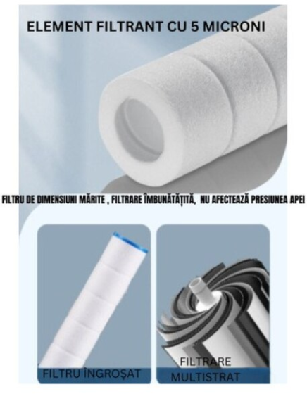Cap de dus, cu Perie de Masaj, Peri Silicon, 3 Moduri de Presiune Apa, Filtru Purificare Apa Inclus, Forma Ergonomica, Gri Metalic