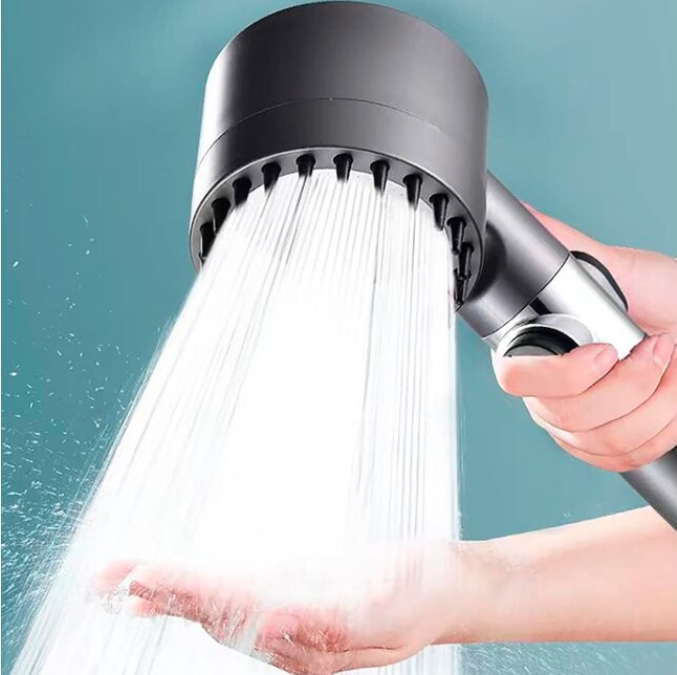 Cap de dus, cu Perie de Masaj, Peri Silicon, 3 Moduri de Presiune Apa, Filtru Purificare Apa Inclus, Forma Ergonomica, Gri Metalic