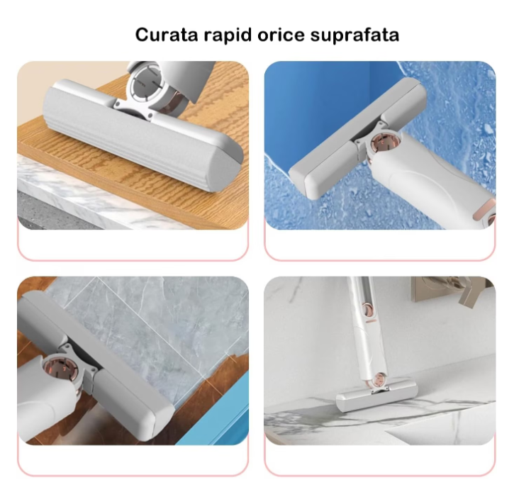 Mini Mop cu Autostoarcere Pentru Suprafete si Geamuri, Spalare Umeda sau Uscata, Alb/gri