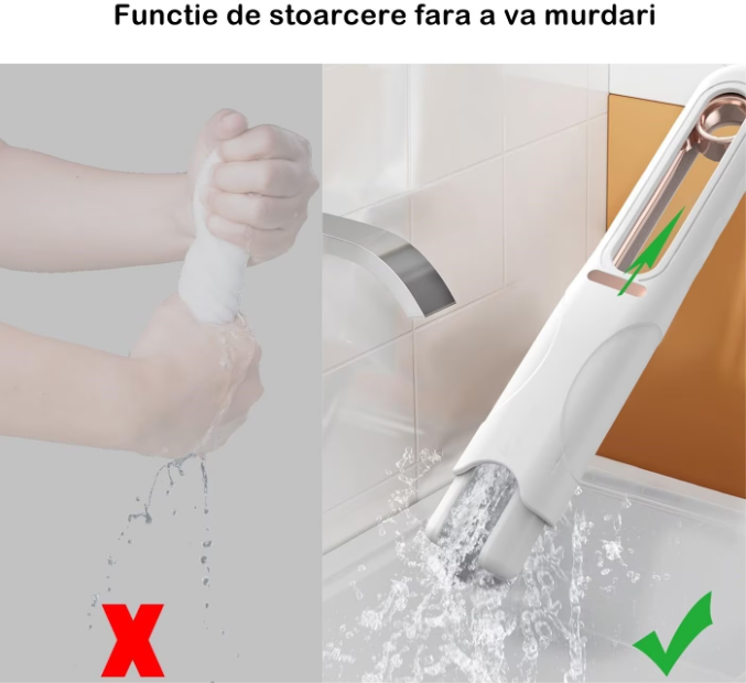 Mini Mop cu Autostoarcere Pentru Suprafete si Geamuri, Spalare Umeda sau Uscata, Alb/gri