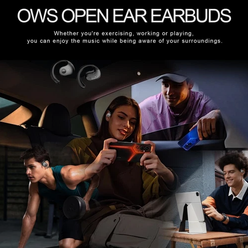 Casti sport stereo OWS T2 True Wireless Apel HD ENC Microfon dublu Reducere zgomot Hifi Silicon moale Design carlig pentru ureche negre