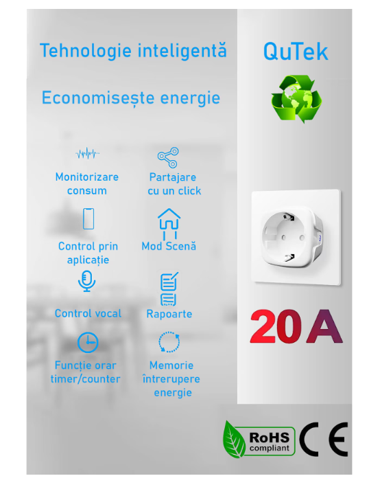 Priza SmartPlug® Wi-Fi, Max 20A, monitorizare consum energie, compatibil SmartLife, Google, Alexa