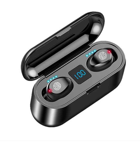 Casti fara fir TWS Ear Drops, Bluetooth V5.1, LED Power Bank 1200 mAh, Intelligent Touch Control, Hi-Fi Sound, Negru