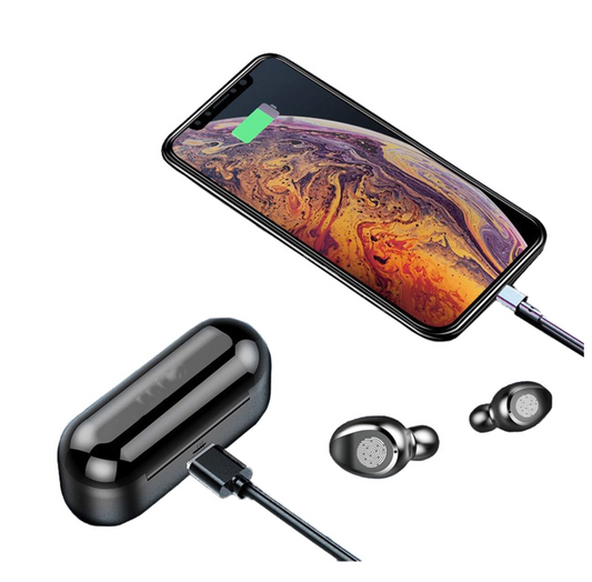 Casti fara fir TWS Ear Drops, Bluetooth V5.1, LED Power Bank 1200 mAh, Intelligent Touch Control, Hi-Fi Sound, Negru