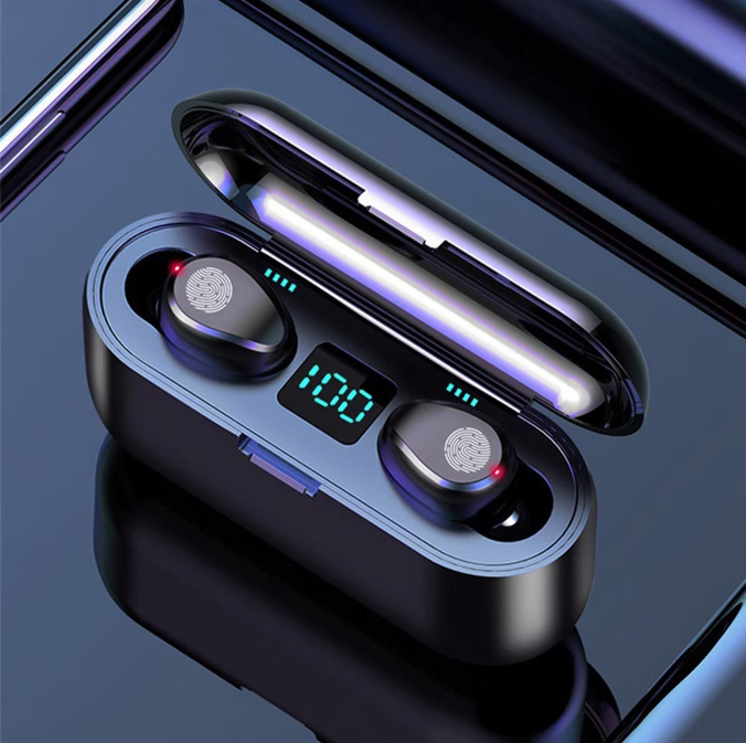 Casti fara fir TWS Ear Drops, Bluetooth V5.1, LED Power Bank 1200 mAh, Intelligent Touch Control, Hi-Fi Sound, Negru