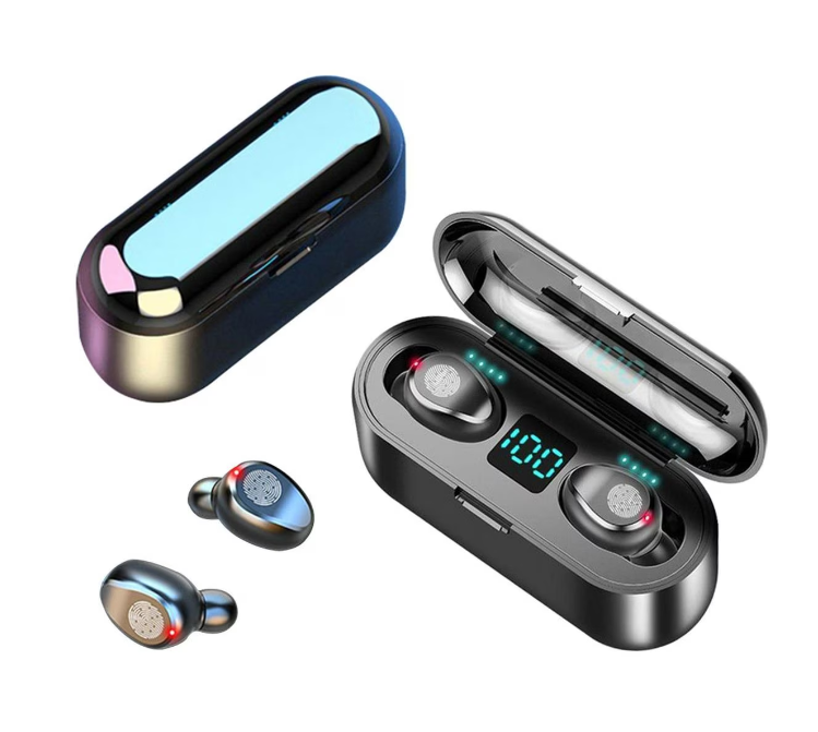 Casti fara fir TWS Ear Drops, Bluetooth V5.1, LED Power Bank 1200 mAh, Intelligent Touch Control, Hi-Fi Sound, Negru
