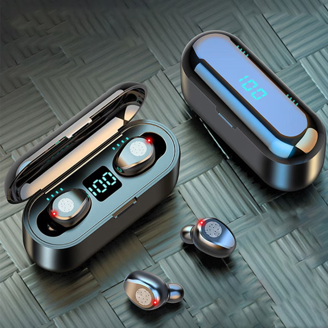 Casti fara fir TWS Ear Drops, Bluetooth V5.1, LED Power Bank 1200 mAh, Intelligent Touch Control, Hi-Fi Sound, Negru