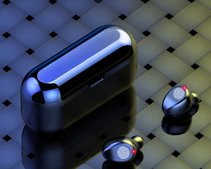 Casti fara fir TWS Ear Drops, Bluetooth V5.1, LED Power Bank 1200 mAh, Intelligent Touch Control, Hi-Fi Sound, Negru