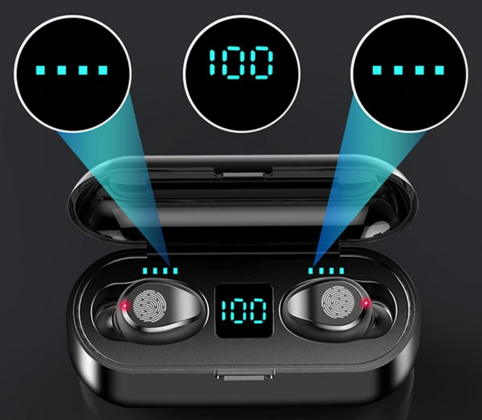 Casti fara fir TWS Ear Drops, Bluetooth V5.1, LED Power Bank 1200 mAh, Intelligent Touch Control, Hi-Fi Sound, Negru