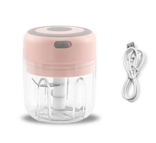 Mini tocator cu acumulator, 3 lame de inox, Rezistent la apa, Roz