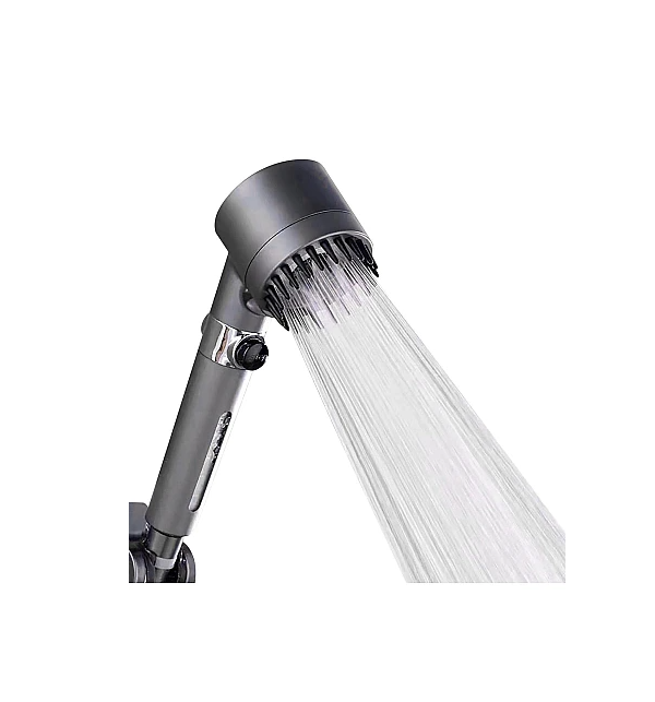 Cap de dus, cu Perie de Masaj, Peri Silicon, 3 Moduri de Presiune Apa, Filtru Purificare Apa Inclus, Forma Ergonomica, Gri Metalic