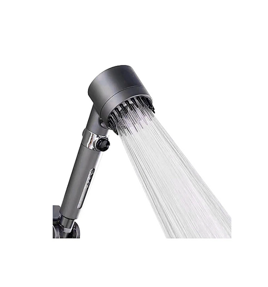 Cap de dus, cu Perie de Masaj, Peri Silicon, 3 Moduri de Presiune Apa, Filtru Purificare Apa Inclus, Forma Ergonomica, Gri Metalic