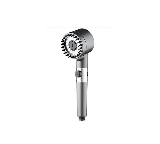 Cap de dus, cu Perie de Masaj, Peri Silicon, 3 Moduri de Presiune Apa, Filtru Purificare Apa Inclus, Forma Ergonomica, Gri Metalic