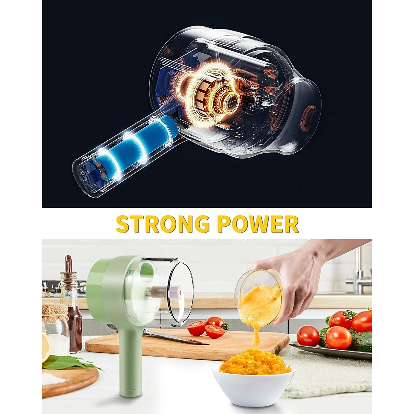 Tocator Electric 4 in 1, Legume, Fructe, Usturoi, Cu Functii de Feliere, Tocare, Peeling, Perie de Curatare, Waterproof, Incarcare USB, Verde