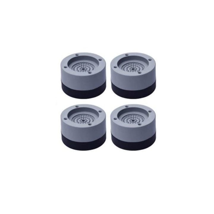 Set 4 Picioruse Suport Anti-Zgomot si Antiderapante pentru masina de spalat, uscator haine, Gri, 6 x 3 cm