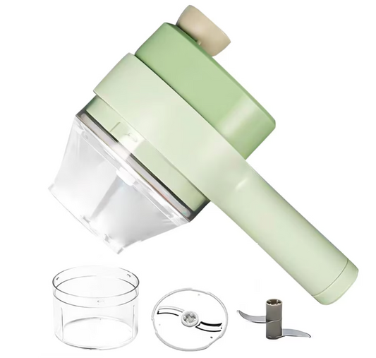 Tocator Electric 4 in 1, Legume, Fructe, Usturoi, Cu Functii de Feliere, Tocare, Peeling, Perie de Curatare, Waterproof, Incarcare USB, Verde